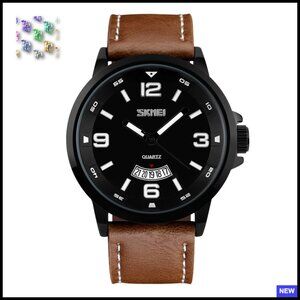 Retro Analog Quartz Watch with Leather Band Classic Business Casual Waterproof